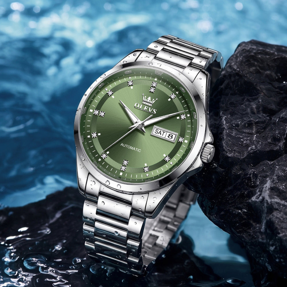 Silver Green water resistant watch - OLEVS 7136