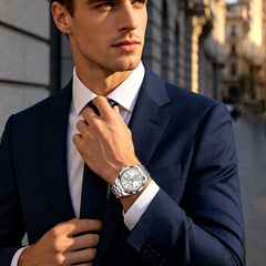 Silver White watch with formal business styling - OLEVS 7136