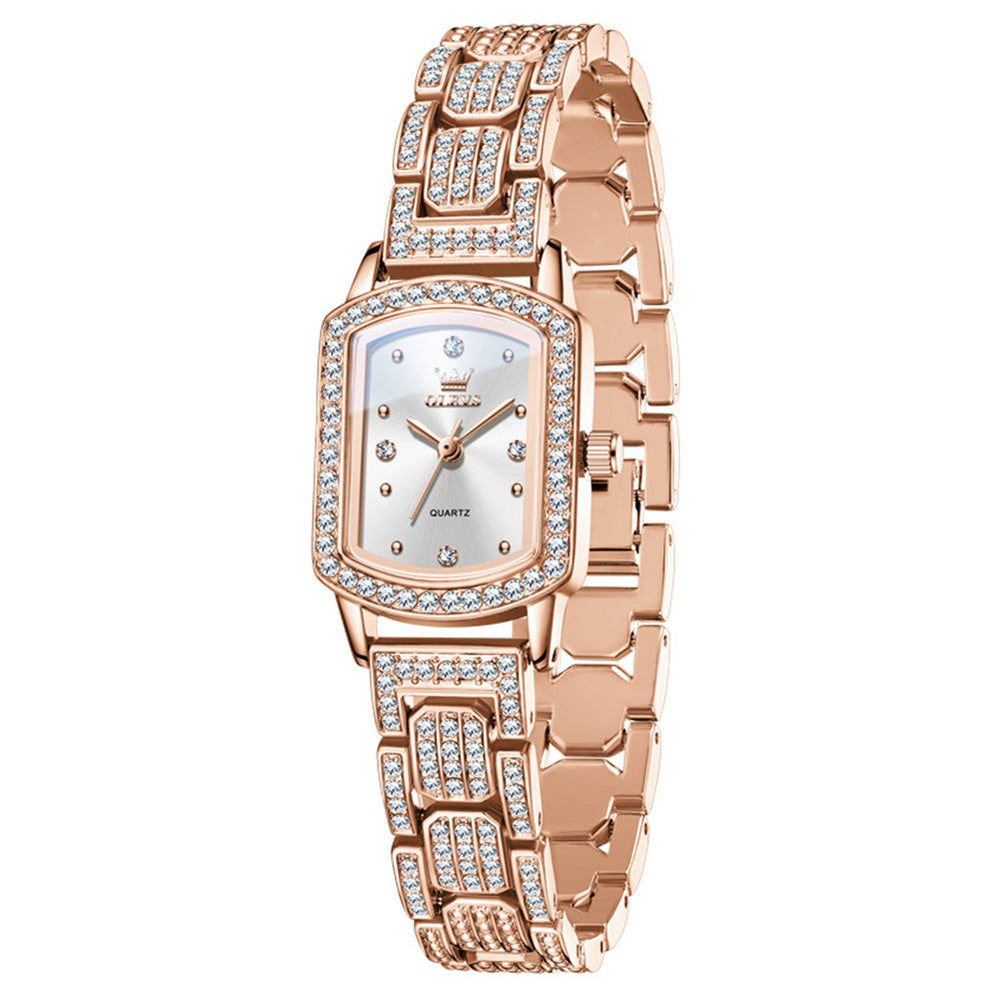 women's quartz watch in rose gold with silver dial and zirconia accented steel bracelet - OLEVS 7142
