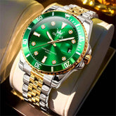 OLEVS 9809 – Men's Rotating Bezel Diamond Dial Stainless Steel Quartz Watch