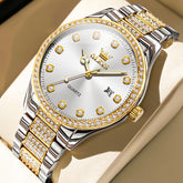 OLEVS 9905 Diamond Bezel Luxury Dress Quartz Watch for Men - Two Tone Gold White Watch | Olevs Watch Store