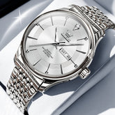 OLEVS 9908 Diamond Accent Day Date Quartz Watch for Men - Silver White Steel Watch | Olevs Watch Store