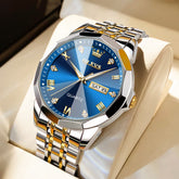 OLEVS 9931 Classic Diamond Stainless Steel Watch for Men - Two-Tone Blue Watch | Olevs Watch Store