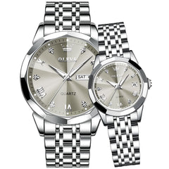 OLEVS 9931 Diamond Stainless Steel Couple Watch Set - Matching Silver Grey Watch | Olevs Watch Store