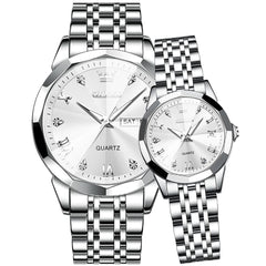 OLEVS 9931 Diamond Stainless Steel Couple Watch Set - Matching Silver White Watch | Olevs Watch Store