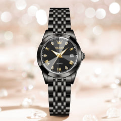 OLEVS 9931 Elegant Diamond Stainless Steel Quartz Watch for Women - All Black Watch | Olevs Watch Store