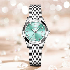 OLEVS 9931 Elegant Diamond Stainless Steel Quartz Watch for Women - Ice Blue Watch | Olevs Watch Store