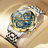 OLEVS 9947 – Men's Hollow Skeleton Chronograph Steel Watch