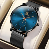 OLEVS 9954 Ultra Thin Milanese Mesh Quartz Watch for Men - Black Mesh Blue Dial Watch | Olevs Watch Store