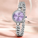 OLEVS 9971 Mermaid Bracelet Crystal Quartz Watch for Women - Silver Purple Dial Watch | Olevs Watch Store