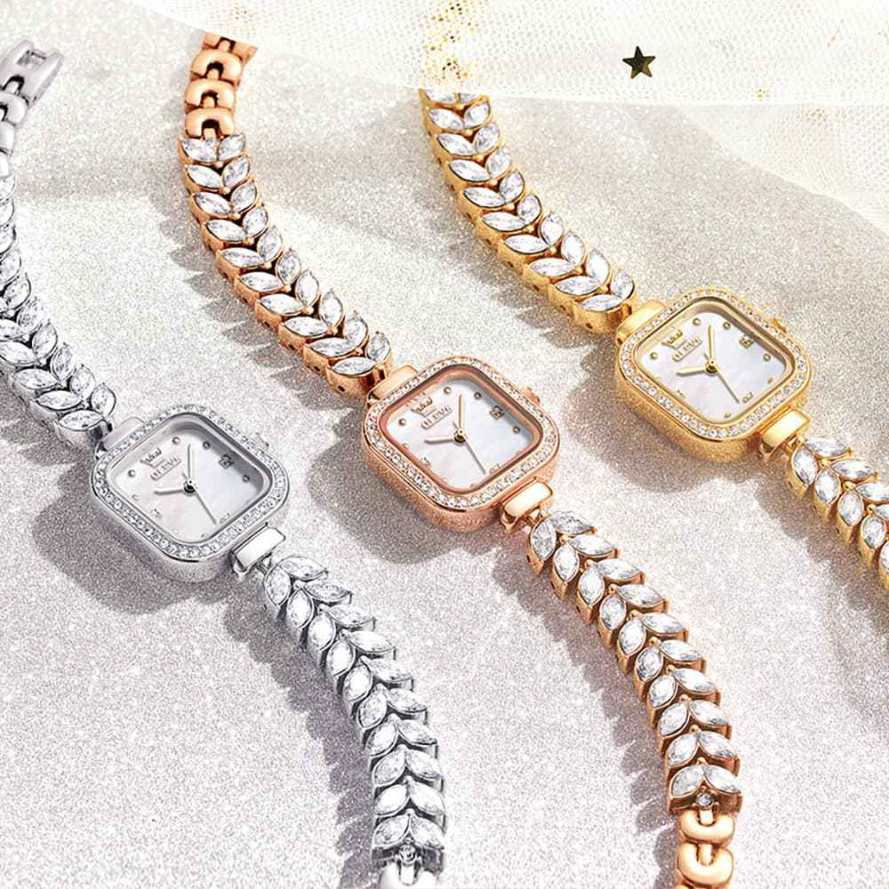 OLEVS 9987 – Women's Mermaid Crystal Bracelet Square Watch