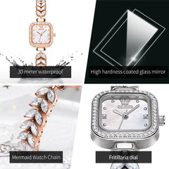 OLEVS 9987 Mermaid Crystal Bracelet Square Watch for Women - Yellow Gold Watch | Olevs Watch Store
