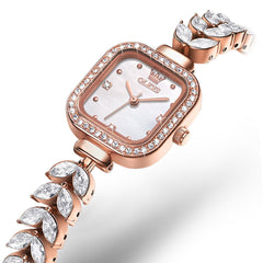 OLEVS 9987 Mermaid Crystal Bracelet Square Watch for Women - Yellow Gold Watch | Olevs Watch Store
