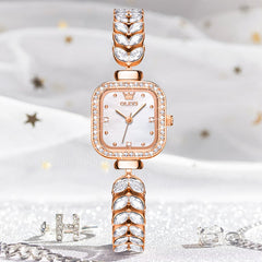 OLEVS 9987 Mermaid Crystal Bracelet Square Watch for Women - Yellow Gold Watch | Olevs Watch Store