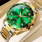 OLEVS 9988 Luxury Green Dial Quartz Dress Watch for Men - Gold Green Steel Watch | Olevs Watch Store