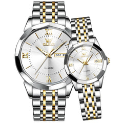 OLEVS 9989 Diamond Cut Glass Couple Dress Watch for Men and Women - Women All Gold Watch | Olevs Watch Store