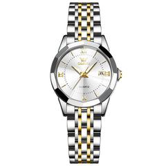 OLEVS 9989 Diamond Cut Glass Couple Dress Watch for Men and Women - Women All Gold Watch | Olevs Watch Store