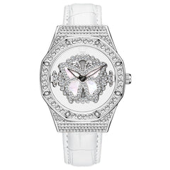 OLEVS 9996 Rotatable Diamond Bezel Leather Watch for Women - Rose Gold Butterfly Watch | Olevs Watch Store