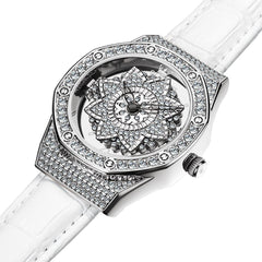 OLEVS 9996 Rotatable Diamond Bezel Leather Watch for Women - Rose Gold Butterfly Watch | Olevs Watch Store