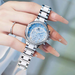 OLEVS 9999 – Women's Diamond Bezel Chronograph Ceramic Watch