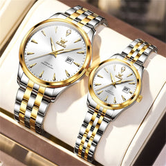 OLEVS Couple Watch Faceted Crystal Two Tone Stainless Steel Date Quartz 5598 - Women - All Gold Watch | Olevs Watch Store