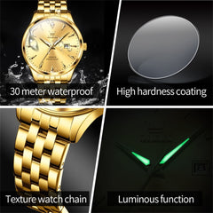 OLEVS Couple Watch Faceted Crystal Two Tone Stainless Steel Date Quartz 5598 - Women - All Gold Watch | Olevs Watch Store