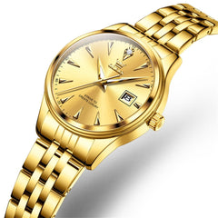 OLEVS Couple Watch Faceted Crystal Two Tone Stainless Steel Date Quartz 5598 - Women - All Gold Watch | Olevs Watch Store