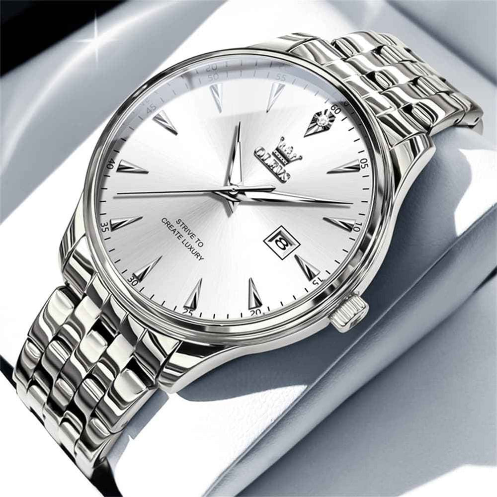 OLEVS 5598 – Couples' Watch Faceted Crystal Two Tone Stainless Steel Date Quartz