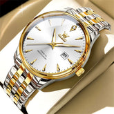 OLEVS Couple Watch Faceted Crystal Two Tone Stainless Steel Date Quartz 5598 - Men - Two Tone White Watch | Olevs Watch Store