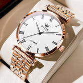 OLEVS Couple Watch Ultra Slim Roman Numerals Stainless Steel Quartz 5592 - Men - Rose Gold Watch | Olevs Watch Store