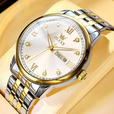 OLEVS Couple Watches Diamond Dial Day Date Quartz Watch 5525 Steel Band for His and Hers - Olevs Watch Store