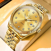 OLEVS 5526 – Couples' Watches Fluted Bezel Diamond Dial Quartz Watch Jubilee Band for His and Hers