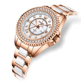 OLEVS Crystal Ceramic Luminous Quartz Watch for Women 3685 - Rose Gold Watch | Olevs Watch Store