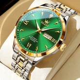 OLEVS Diamond Dial Day Date Automatic Mechanical Watch 9956 for Men - Two Tone Green Watch | Olevs Watch Store