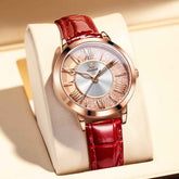 OLEVS 5539 – Women's Flowing Quicksand Crystal Dress Watch Leather Strap
