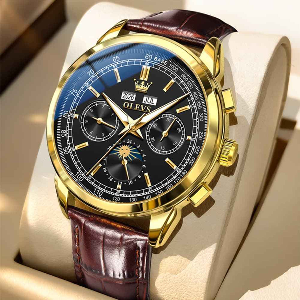 OLEVS 7117 – Men's Leather Strap Moon Phase Automatic Mechanical Watch