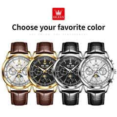OLEVS Leather Strap Moon Phase Automatic Mechanical Watch for Men 7117 - Silver White Watch | Olevs Watch Store