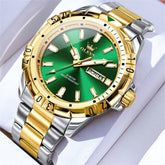 OLEVS Mecha Sport Day Date Watch for Men Stainless Steel 5560 - Two Tone Green Watch | Olevs Watch Store