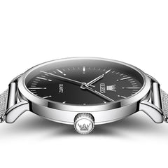OLEVS Minimalist Ultra Thin Mesh Quartz Watch 7125 for Men - Black White Watch | Olevs Watch Store