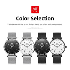 OLEVS Minimalist Ultra Thin Mesh Quartz Watch 7125 for Men - Black White Watch | Olevs Watch Store