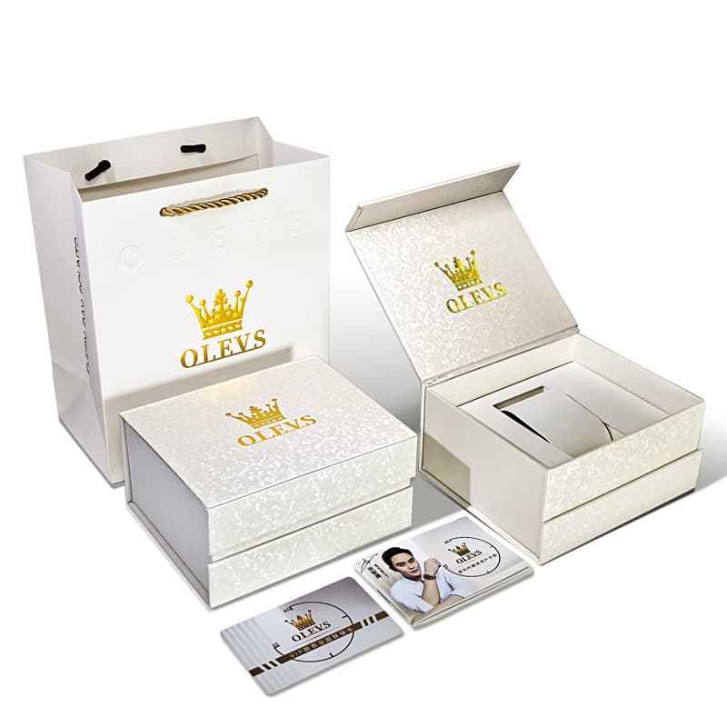 OLEVS Watch Gift Box – Premium Textured White Flip-Top