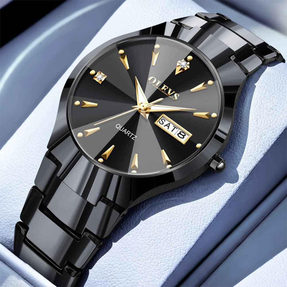 OLEVS 8697 – Couples' Tungsten Steel Ultra Thin Day Date Watch