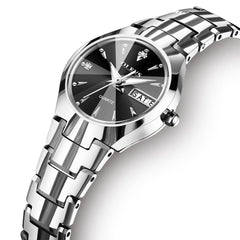 OLEVS Tungsten Steel Ultra Thin Day Date Couple Watch 8697 for Men and Women - Women All Gold Watch | Olevs Watch Store