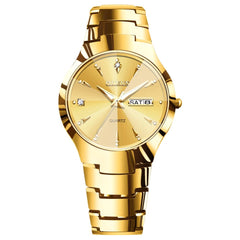 OLEVS Tungsten Steel Ultra Thin Day Date Couple Watch 8697 for Men and Women - Women All Gold Watch | Olevs Watch Store