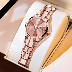 OLEVS Tungsten Steel Ultra Thin Day Date Couple Watch 8697 for Men and Women - Women Rose Gold Watch | Olevs Watch Store