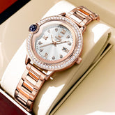 OLEVS Women Diamond Bezel Watch Cabochon Crown Rose Gold Quartz Date 5588 - Rose Gold White Dial Watch | Olevs Watch Store