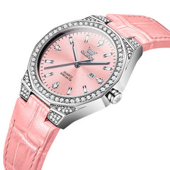 OLEVS Women Octagonal Watch Diamond Bezel Leather Strap Date Quartz 5606 - White Leather Watch | Olevs Watch Store