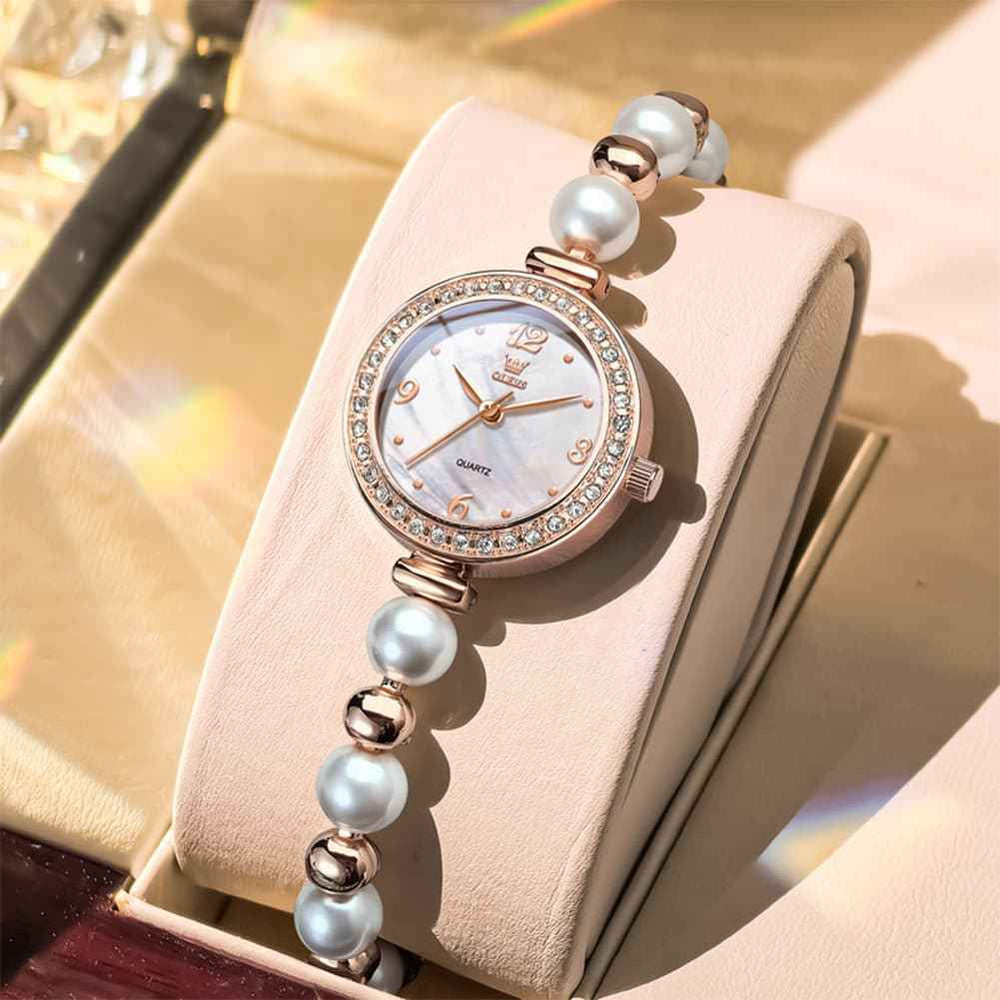 OLEVS 5640 – Women Pearl Bracelet Watch Diamond Bezel Mother of Pearl Quartz