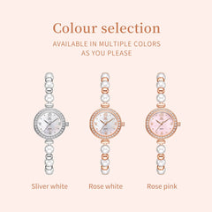 OLEVS Women Pearl Bracelet Watch Diamond Bezel Mother of Pearl Quartz 5640 - Rose Gold White Dial Watch | Olevs Watch Store