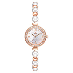 OLEVS Women Pearl Bracelet Watch Diamond Bezel Mother of Pearl Quartz 5640 - Rose Gold White Dial Watch | Olevs Watch Store